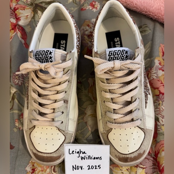 Golden Goose Women's Stardan Size 38 Cream/Gold/Tan with Gold Glitter Star! - Picture 3 of 12